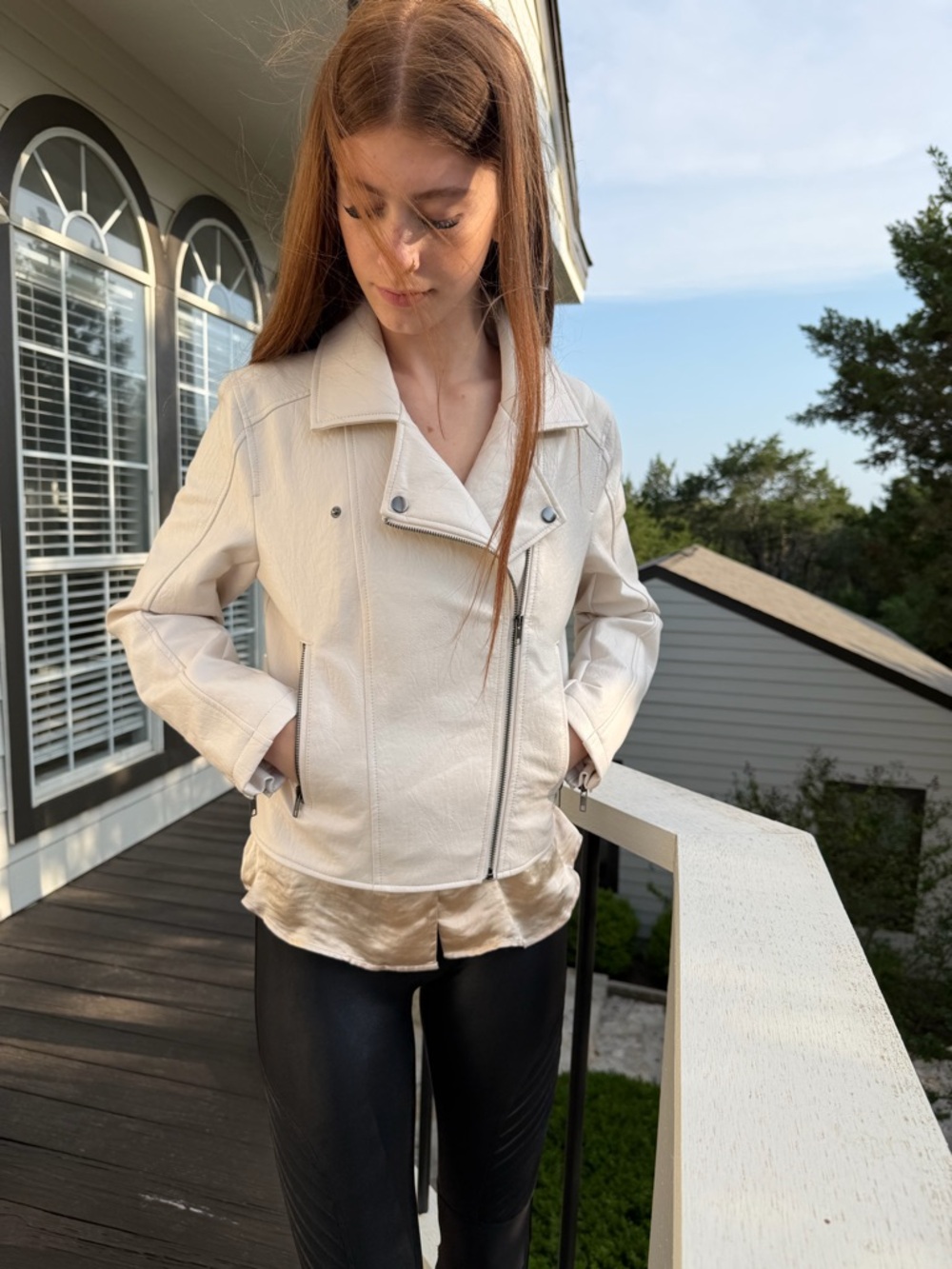 saltwater LUXE Cream Moto-Style Faux Leather Jacket